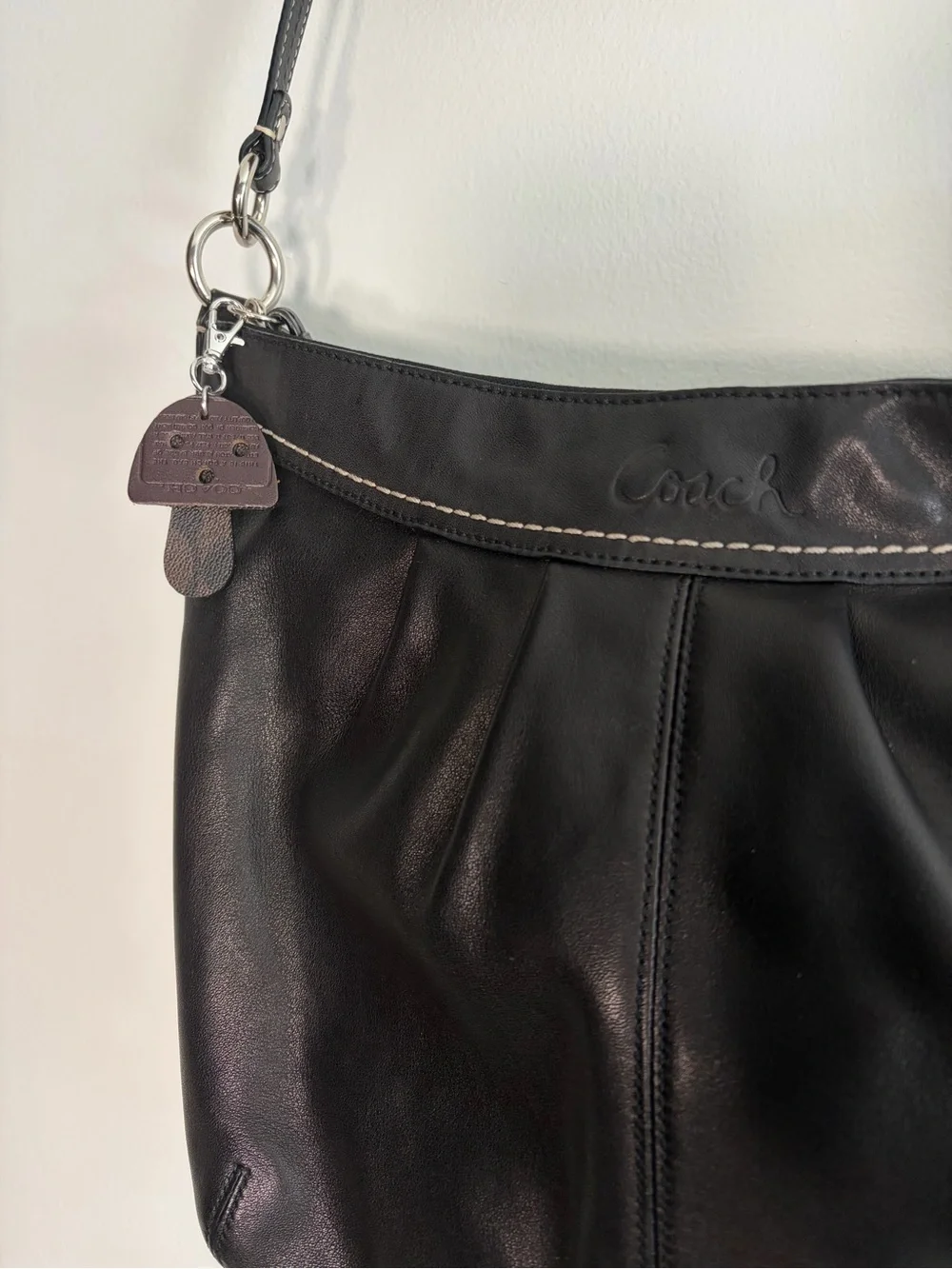 Upcycled COACH Leather Mushroom Key clip accessory